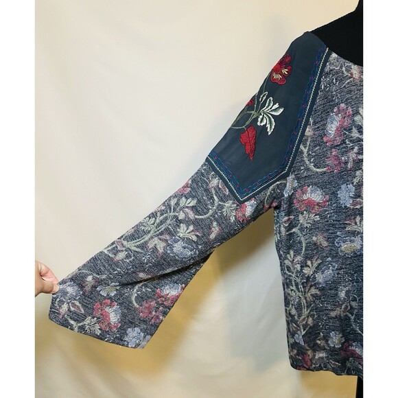 Hannah Woman‎ Boho Floral Sheer Embroidered Long Sleeve Blue Top 2X - Picture 5 of 10
